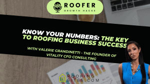 Marketing webinar slide about roofing business success with Valerie Grandinetti.