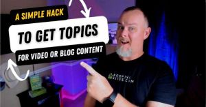 Man pointing at a sign about getting topics for video or blog content.