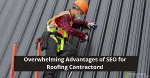 Roofing contractor in safety gear inspecting metal roof panels on a building.