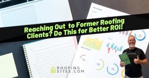 Marketing image for roofing services with charts, notebook, and a smiling man giving a thumbs up.