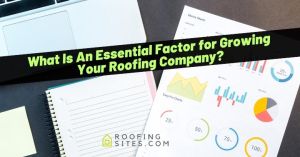 Marketing materials for roofing company with charts, notebook, and laptop on desk.