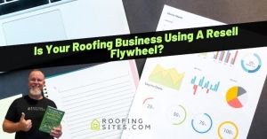 Man holding a green book in front of a presentation slide about roofing business.