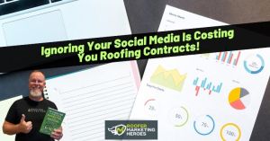 Man presenting roofing marketing strategies with charts and graphs on a table.