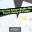 A man holds a book titled Roofers Marketing Heroes beside marketing charts and a notebook, with the text, Make Getting Google Roofer Reviews Easier Using QR Codes!.
