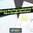 A man holds a book and booklet next to charts and graphs with the text: Why Every Roofing Contractor Needs More Google Reviews! and a Roofer Marketing Heroes logo.