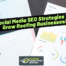 A man holds a roofing marketing book beside graphs and charts, with a banner reading 8 Social Media SEO Strategies That Grow Roofing Businesses! across the image.