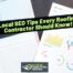 A laptop, notebook, charts, and a smiling man holding a book are shown with the text, Local SEO Tips Every Roofing Contractor Should Know!.